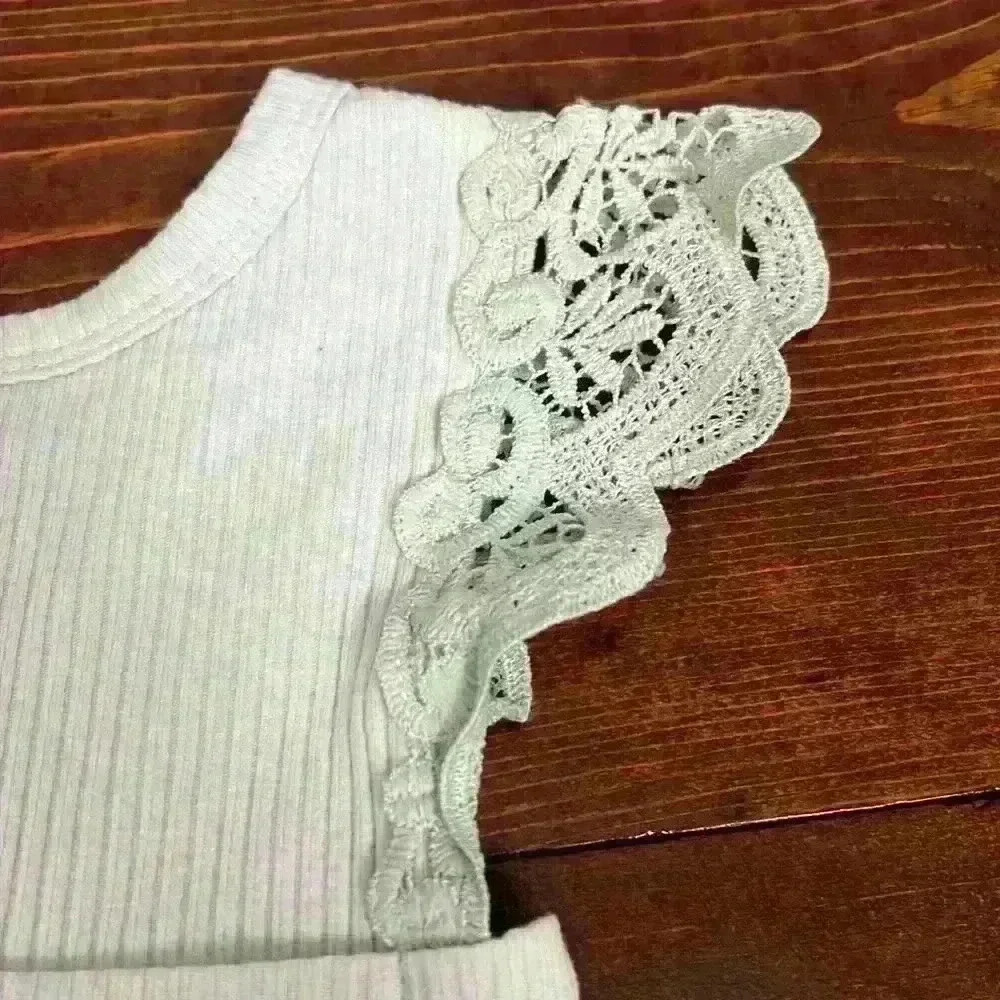 Baby Girl Dress | Pastel Green and Lace Baby Romper - Picture 3 of 5